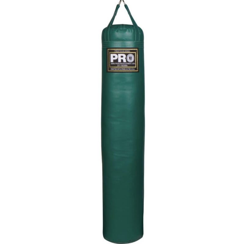 Green heavy punching bag with white background